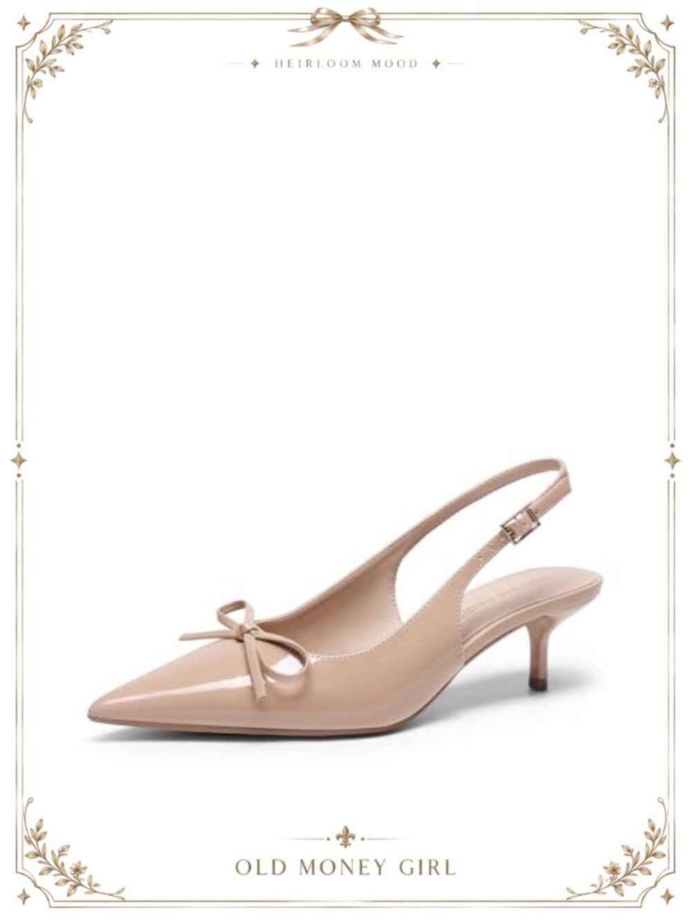 Slingback Kitten Heel Pumps Pointed Toe Bow Faux Leather